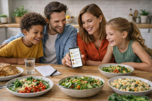 Famille partageant un repas à table