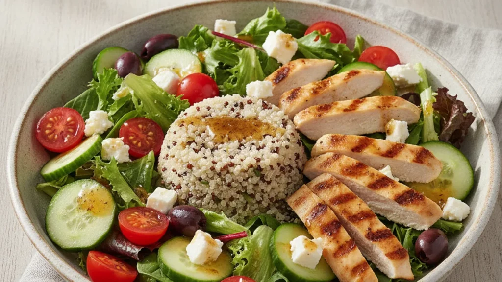 Salade composée d'été avec légumes frais et quinoa, recette de batch cooking
