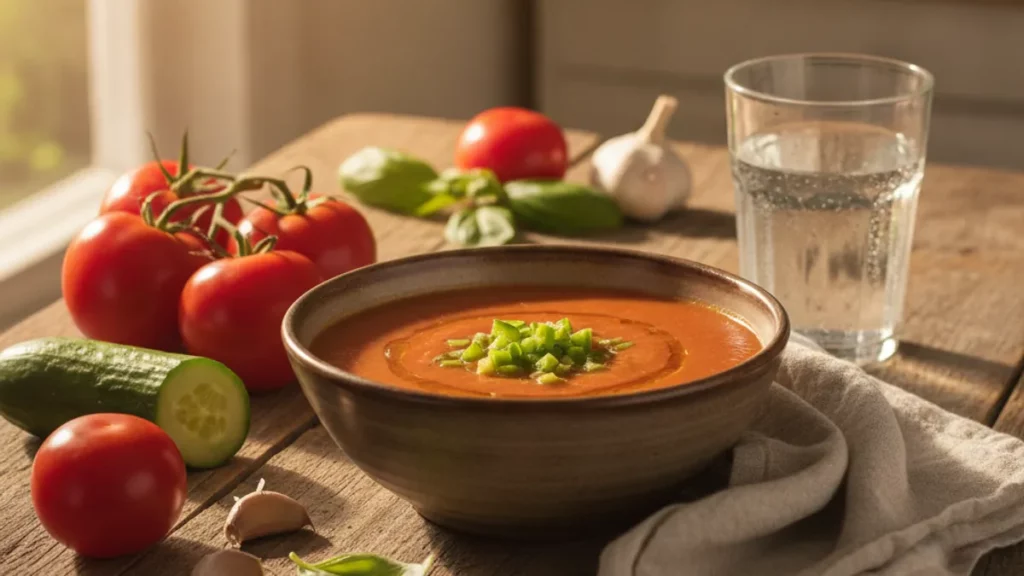 Gaspacho frais préparé pour le batch cooking, idéal pour l'été