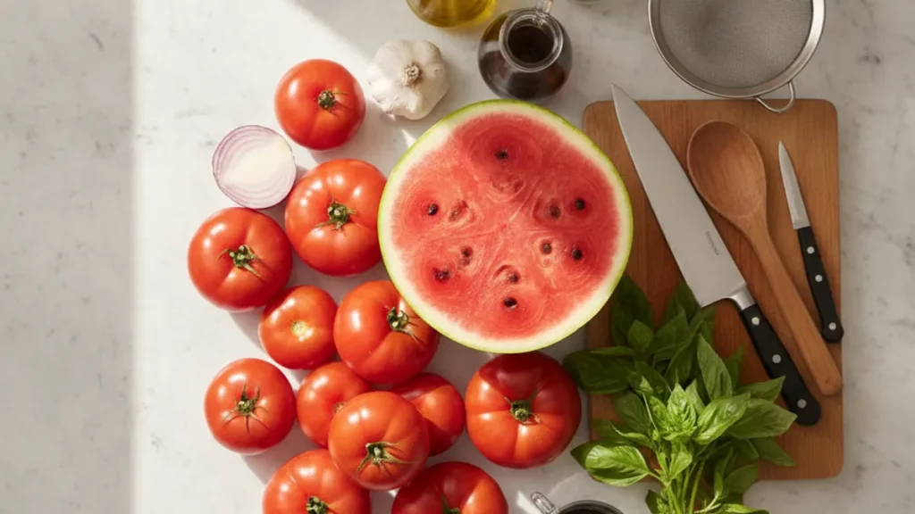 Gaspacho tomates-pastèque, recette estivale rafraîchissante