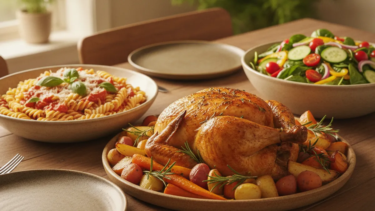 Menu familial du dimanche soir au vendredi midi avec des plats variés et équilibrés
