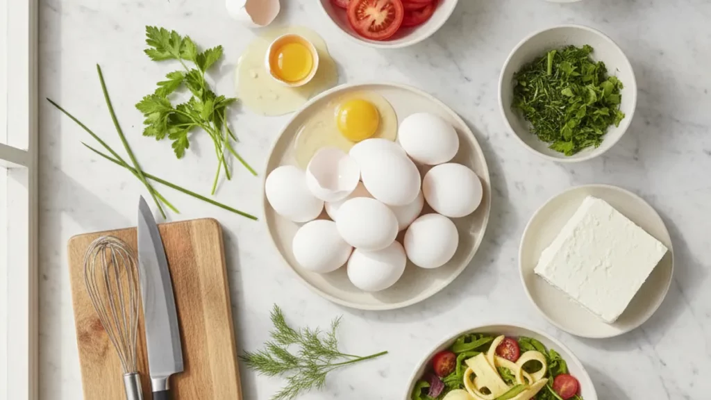 Omelette froide et salade composée pour repas de vacances
